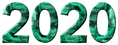 Beyaz arka plan üzerinde izole doğal yeşil malakit gelen rakamı 2020