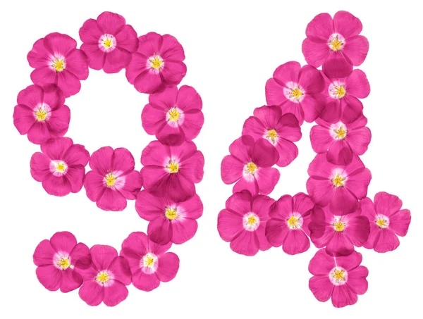 Арабські Цифри Дев Яносто Чотири Від Рожеві Квіти Льону Ізольовані — стокове фото
