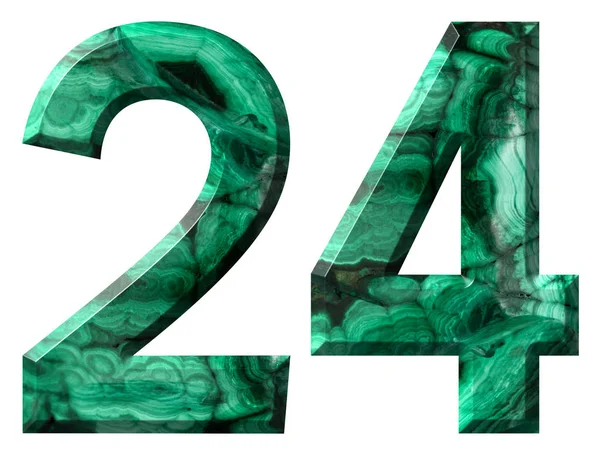 Arabic Numeral Twenty Four Natural Green Malachite Isolated White Background — Stock Photo, Image