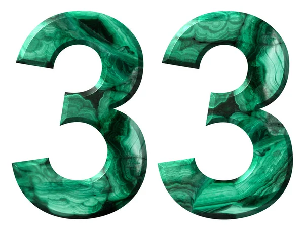 Número Arábigo Treinta Tres Malaquita Verde Natural Aislada Sobre Fondo —  Fotos de Stock