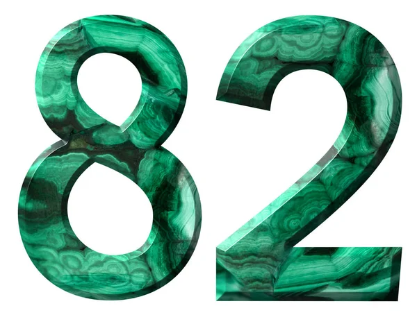 Cyfry Arabskie Osiemdziesiąt Dwa Naturalne Malachit Zielony Izolowana Białym Tle — Zdjęcie stockowe
