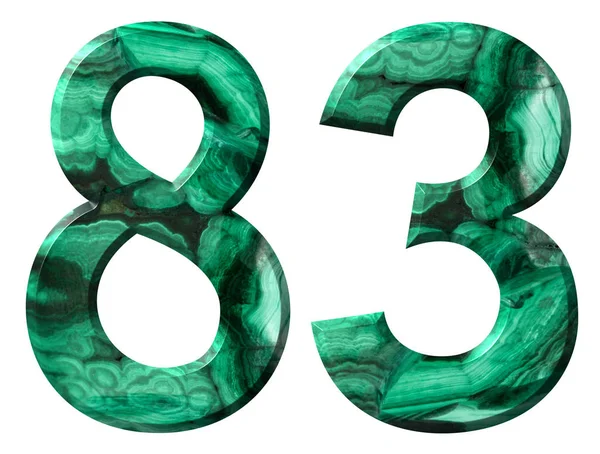 Cyfry Arabskie Osiemdziesiąt Trzy Naturalne Malachit Zielony Izolowana Białym Tle — Zdjęcie stockowe