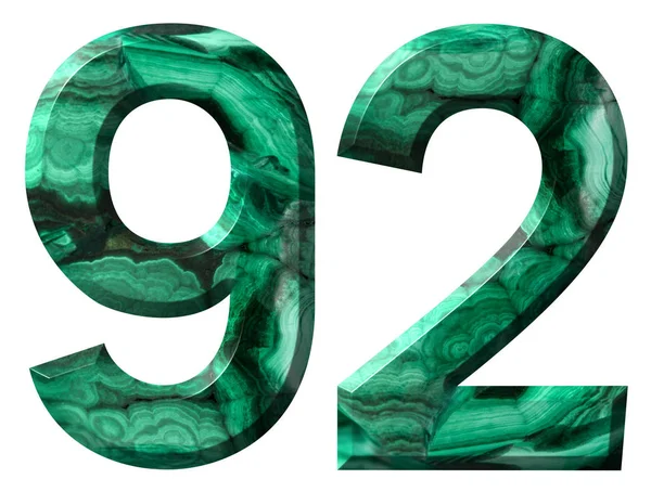 Arabische Ziffer Zweiundneunzig Aus Naturgrünem Malachit Isoliert Auf Weißem Hintergrund — Stockfoto