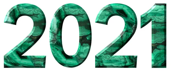 Numeral 2021 Malaquita Verde Natural Isolado Sobre Fundo Branco — Fotografia de Stock