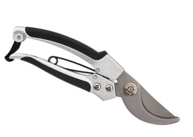 Profesyonel Bahçe secateur, budayıcı, makas, üzerinde beyaz adam izole