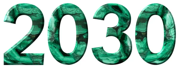 Cijfer 2030 Uit Natuurlijke Groen Malachiet Geïsoleerd Witte Achtergrond — Stockfoto