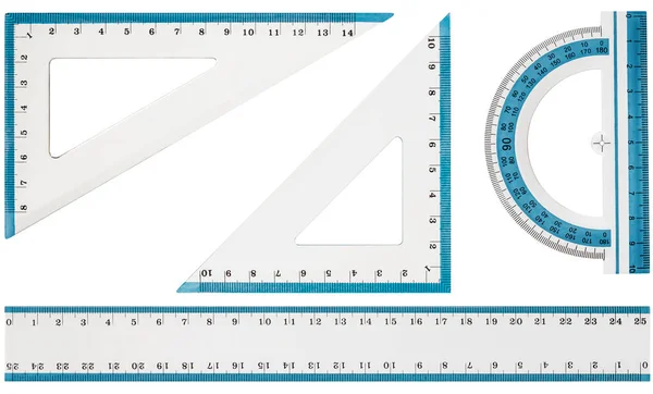 Set Drawing Tools Ruler Protractor Triangle Isolated White Background — Stock Photo, Image