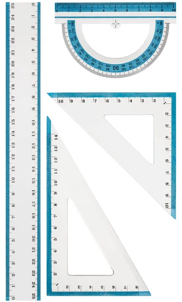 Set Drawing Tools Ruler Protractor Triangle Isolated White Background — Stock Photo, Image