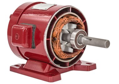 Elektrik motoru, beyaz arka plan üzerinde izole, demonte