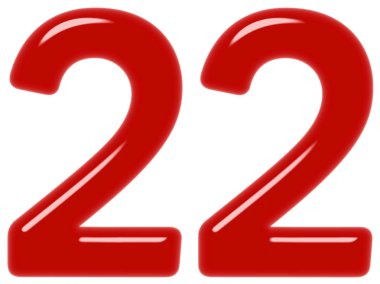 Beyaz arka plan üzerinde 3d render izole rakamı 22, yirmi iki,
