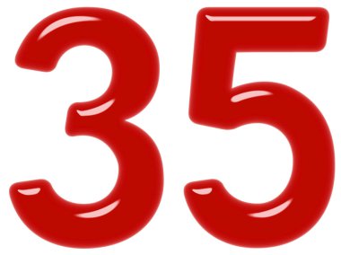 Beyaz arka plan üzerinde 3d render izole rakamı 35, otuz beş,