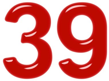 Beyaz arka plan üzerinde 3d render izole rakamı 39, otuz dokuz,