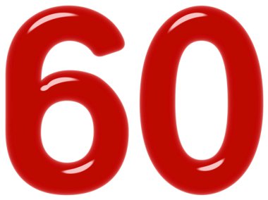 Rakamı 60, altmış, altmış, beyaz arka plan üzerinde 3d render izole