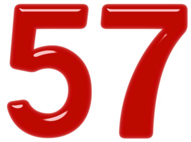 Beyaz arka plan üzerinde 3d render izole rakamı 57, elli yedi,