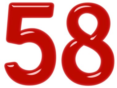 Beyaz arka plan üzerinde 3d render izole rakamı 58, elli sekiz,