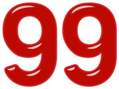 Sayı 99, doksan dokuz, beyaz arka plan üzerinde 3d render izole