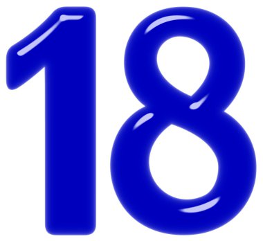 Rakamı 18, on sekiz, beyaz arka plan üzerinde 3d render izole
