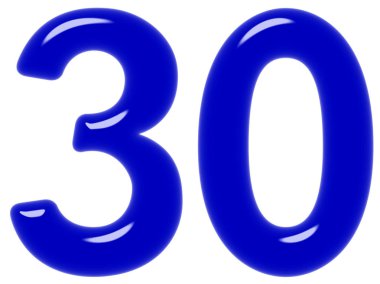 Rakamı 30, otuz, beyaz arka plan üzerinde 3d render izole
