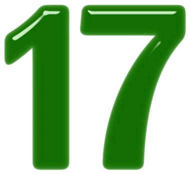 Rakamı 17, on yedi, beyaz arka plan üzerinde 3d render izole