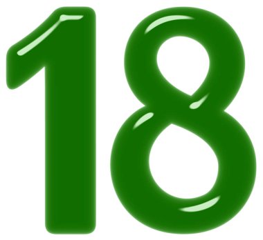 Rakamı 18, on sekiz, beyaz arka plan üzerinde 3d render izole