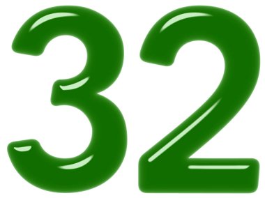 Beyaz arka plan üzerinde 3d render izole rakamı 32, otuz iki,