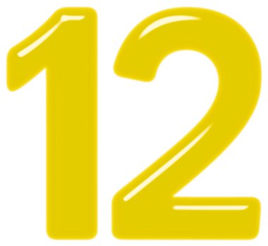 Rakamı 12, on iki, beyaz arka plan üzerinde 3d render izole