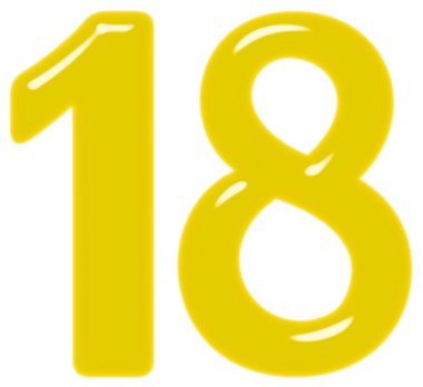 Rakamı 18, on sekiz, beyaz arka plan üzerinde 3d render izole