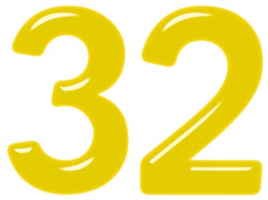 Beyaz arka plan üzerinde 3d render izole rakamı 32, otuz iki,