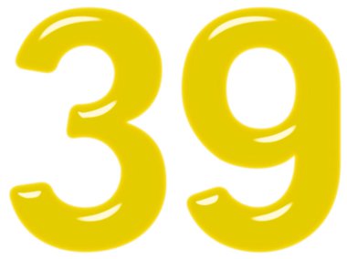 Beyaz arka plan üzerinde 3d render izole rakamı 39, otuz dokuz,