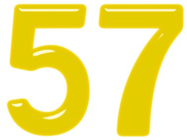 Beyaz arka plan üzerinde 3d render izole rakamı 57, elli yedi,