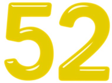 Beyaz arka plan üzerinde 3d render izole rakamı 52, elli iki,