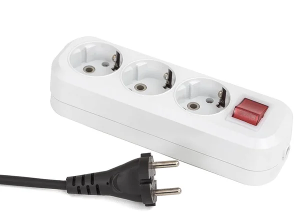 White Electric Splitter Red Switching Simultaneous Switching Several Electrical Appliances — Stock Photo, Image