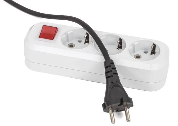 White Electric Splitter Red Switching Simultaneous Switching Several Electrical Appliances — Stock Photo, Image