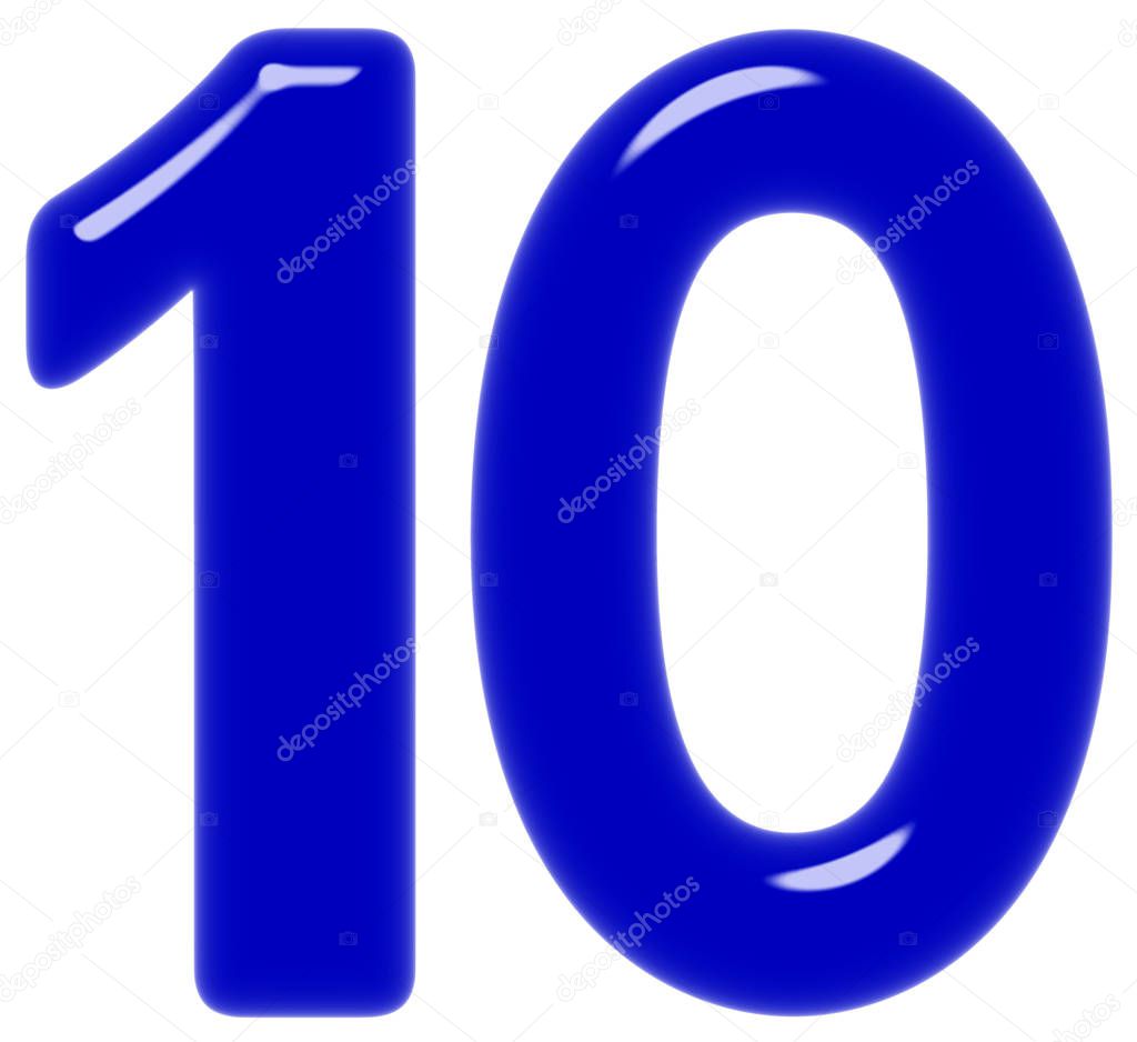 Numeral 10, ten, isolated on white background, 3d render