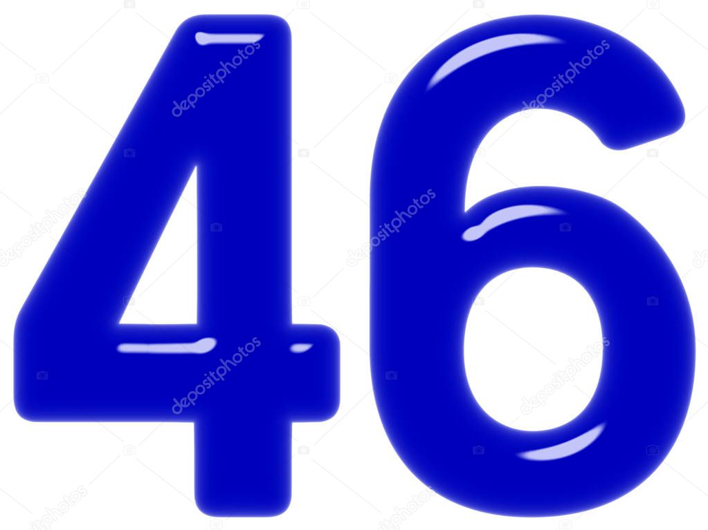 Numeral 46, forty six, isolated on white background, 3d render