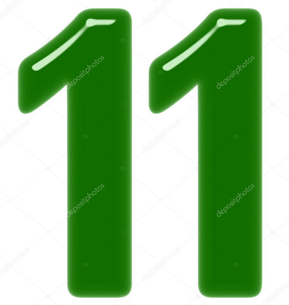 Numeral 11, eleven, isolated on white background, 3d render
