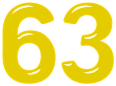 Beyaz arka plan üzerinde 3d render izole rakamı 63, altmış üç,