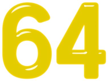 Beyaz arka plan üzerinde 3d render izole rakamı 64, altmış dört,