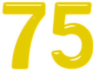 Beyaz arka plan üzerinde 3d render izole rakamı 75, yetmiş beş,,