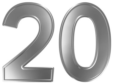 Rakamı 20, yirmi, beyaz arka plan üzerinde 3d render izole