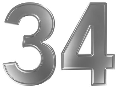 Beyaz arka plan üzerinde 3d render izole rakamı 34, otuz dört,