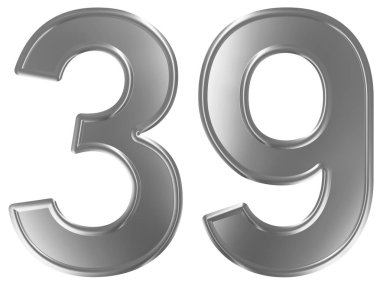 Beyaz arka plan üzerinde 3d render izole rakamı 39, otuz dokuz,