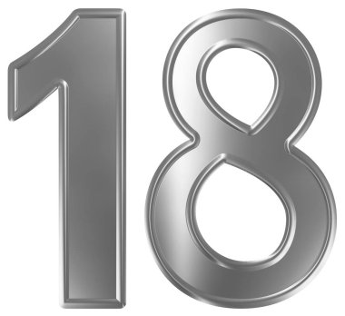 Rakamı 18, on sekiz, beyaz arka plan üzerinde 3d render izole