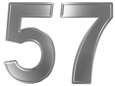 Beyaz arka plan üzerinde 3d render izole rakamı 57, elli yedi,