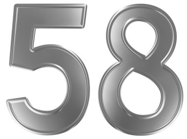 Beyaz arka plan üzerinde 3d render izole rakamı 58, elli sekiz,