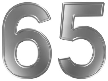 Beyaz arka plan üzerinde 3d render izole rakamı 65, altmış beş,