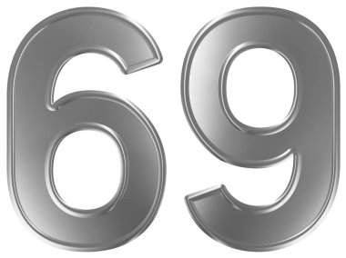 Beyaz arka plan üzerinde 3d render izole rakamı 69, Altmış dokuz,