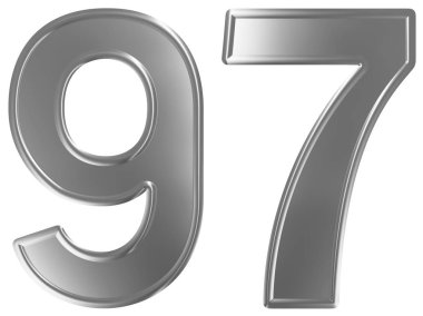 Rakamı beyaz arka plan üzerinde 3d render izole 97, doksan yedi,