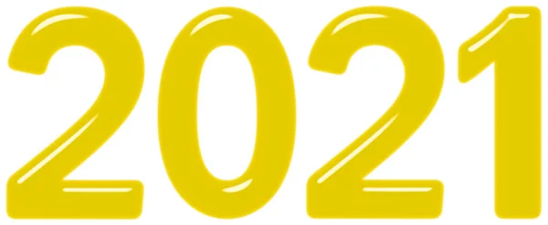 Inscrição 2021 Vidro Amarelo Plástico Isolado Fundo Branco Renderização — Fotografia de Stock