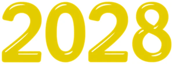 黄色のガラスまたはプラスチック 分離の白い背景 のレンダリングから碑文 2028 — ストック写真